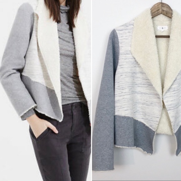 Lou&Grey Sherpa Blazer Jacket Soft Grey White M - Picture 1 of 13